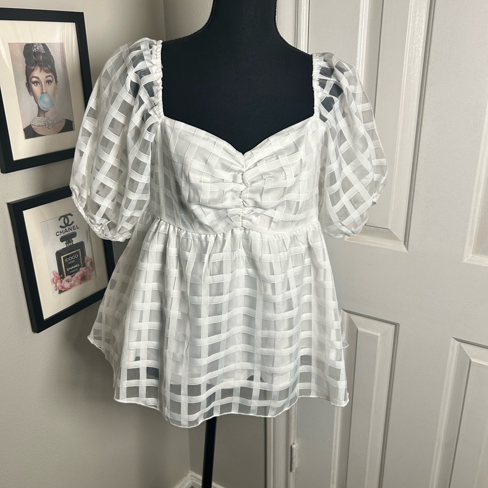 White Puff Sleeve Women's Top